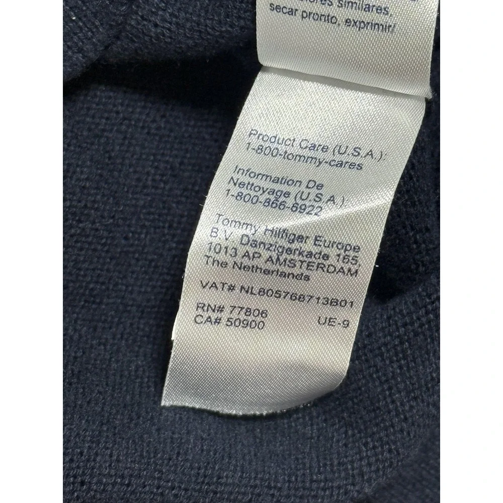 Tommy Hilfiger Sweater Mens Small‎ Navy Blue Crewneck TH Stripe Cotton Pullover